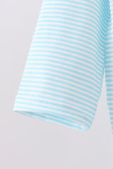 Blue stripe christmas tree smocked top