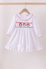 White wreath smocked ruffle dress