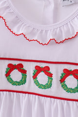White wreath smocked ruffle dress