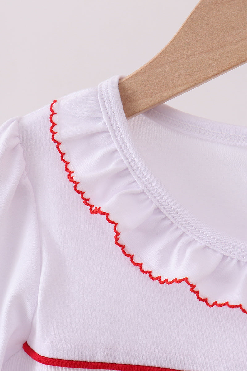 White wreath smocked ruffle dress