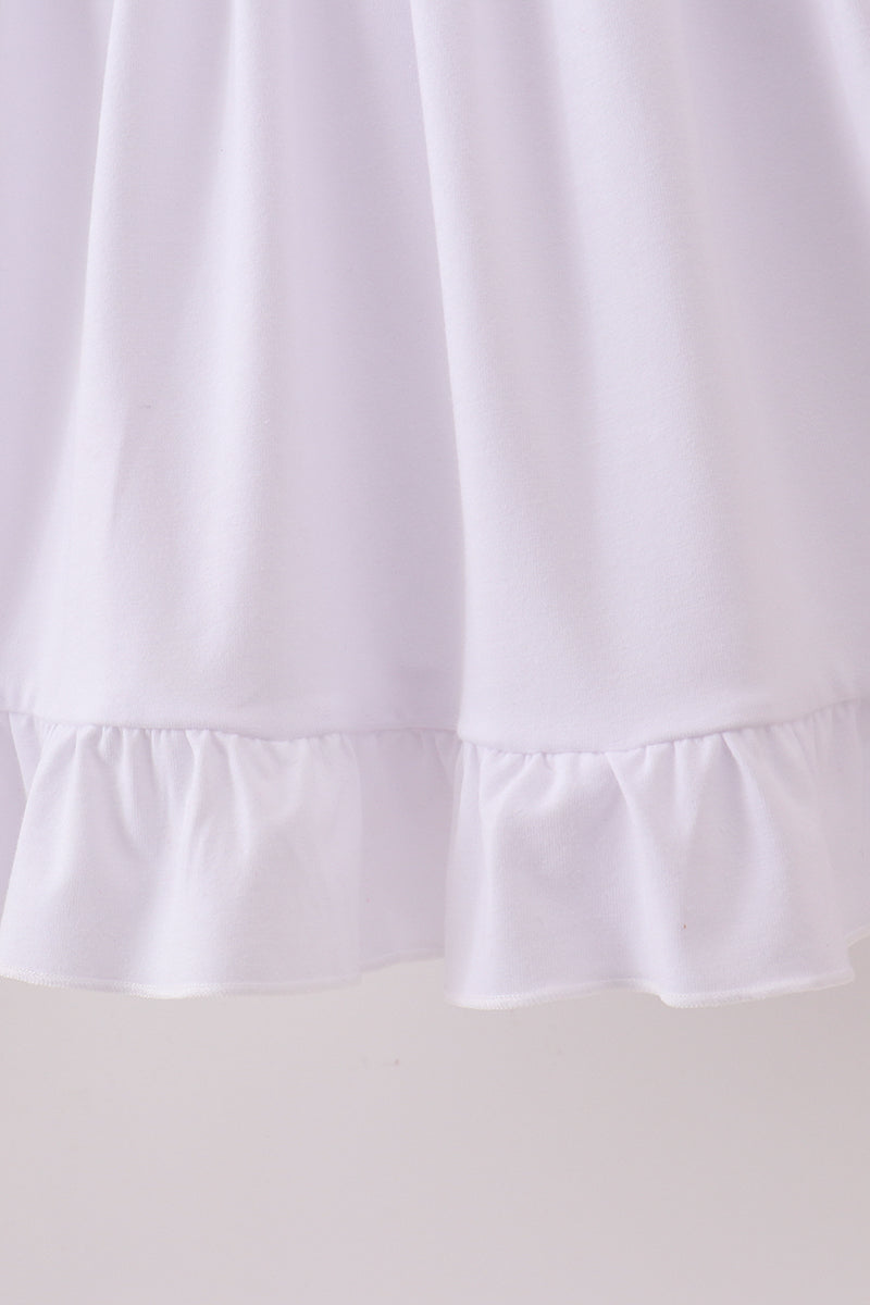 White wreath smocked ruffle dress