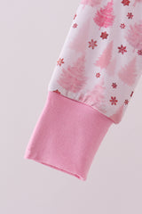 Pink christmas tree bamboo ruffle zipper romper