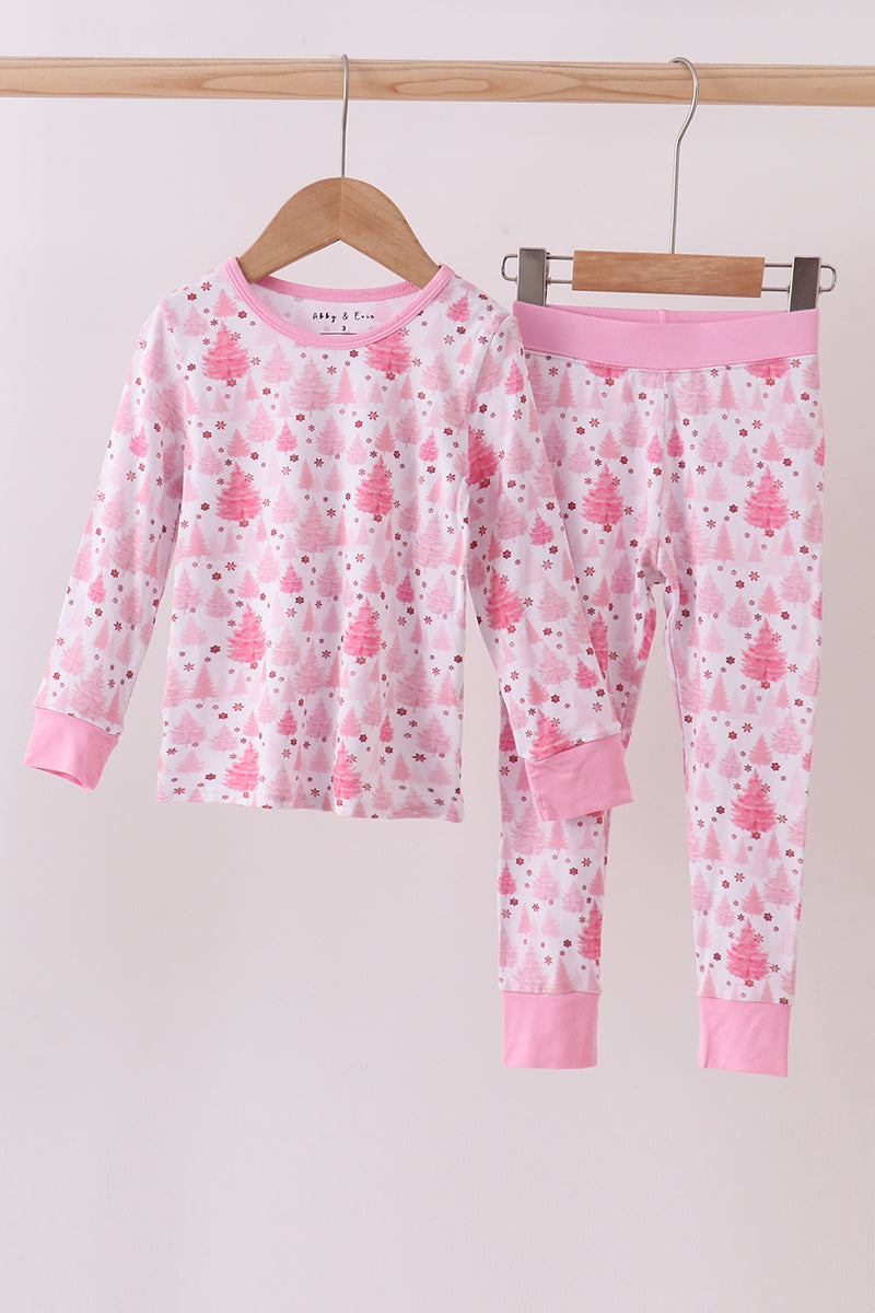 Pink christmas tree bamboo pajama set