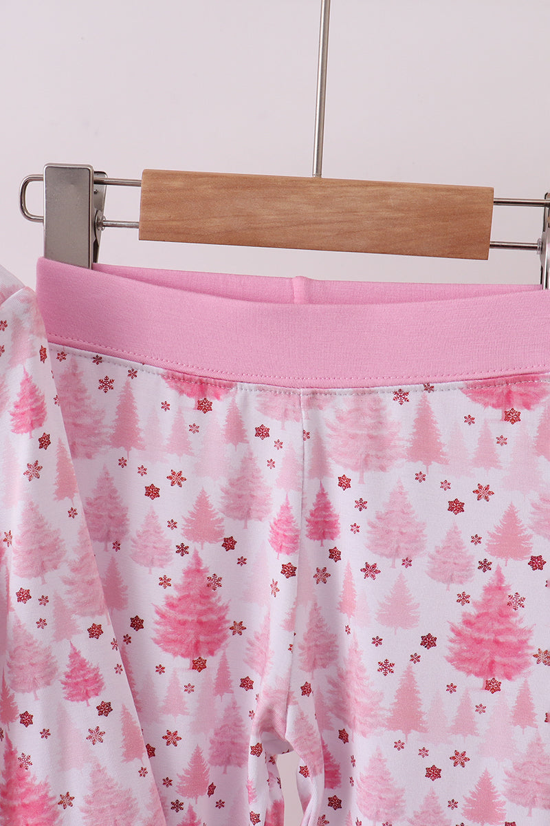 Pink christmas tree bamboo pajama set