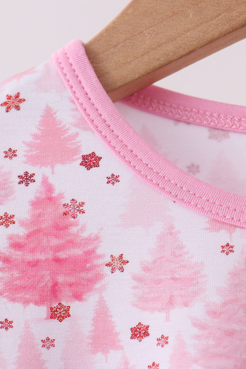 Pink christmas tree bamboo pajama set