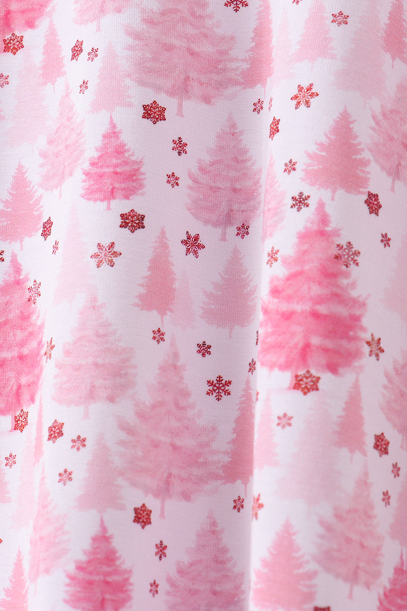 Pink christmas tree bamboo pajama set