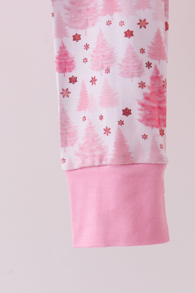 Pink christmas tree bamboo pajama set