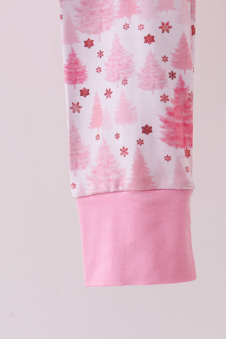Pink christmas tree bamboo pajama set