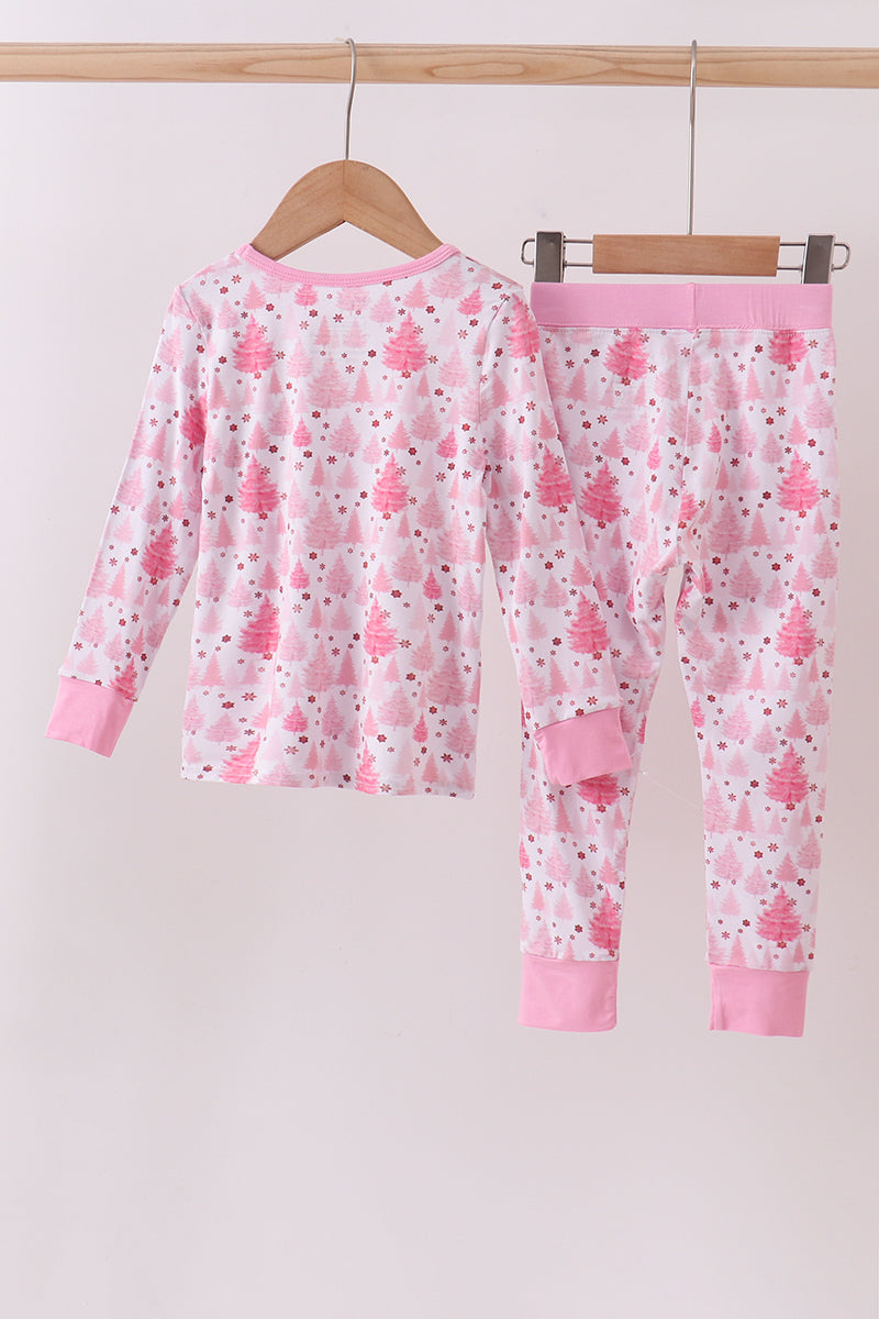 Pink christmas tree bamboo pajama set