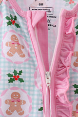 Pink christmas tree bamboo ruffle romper