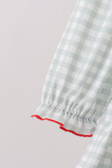 Sage ribbon bow gingham ruffle gown dress