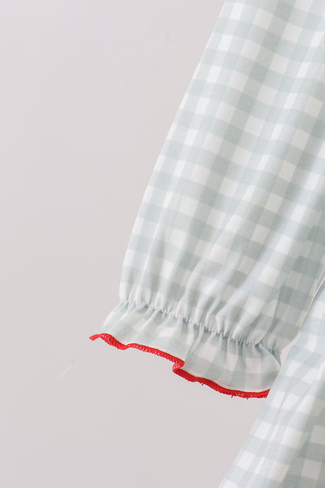 Sage ribbon bow gingham ruffle gown dress