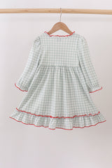 Sage ribbon bow gingham ruffle gown dress