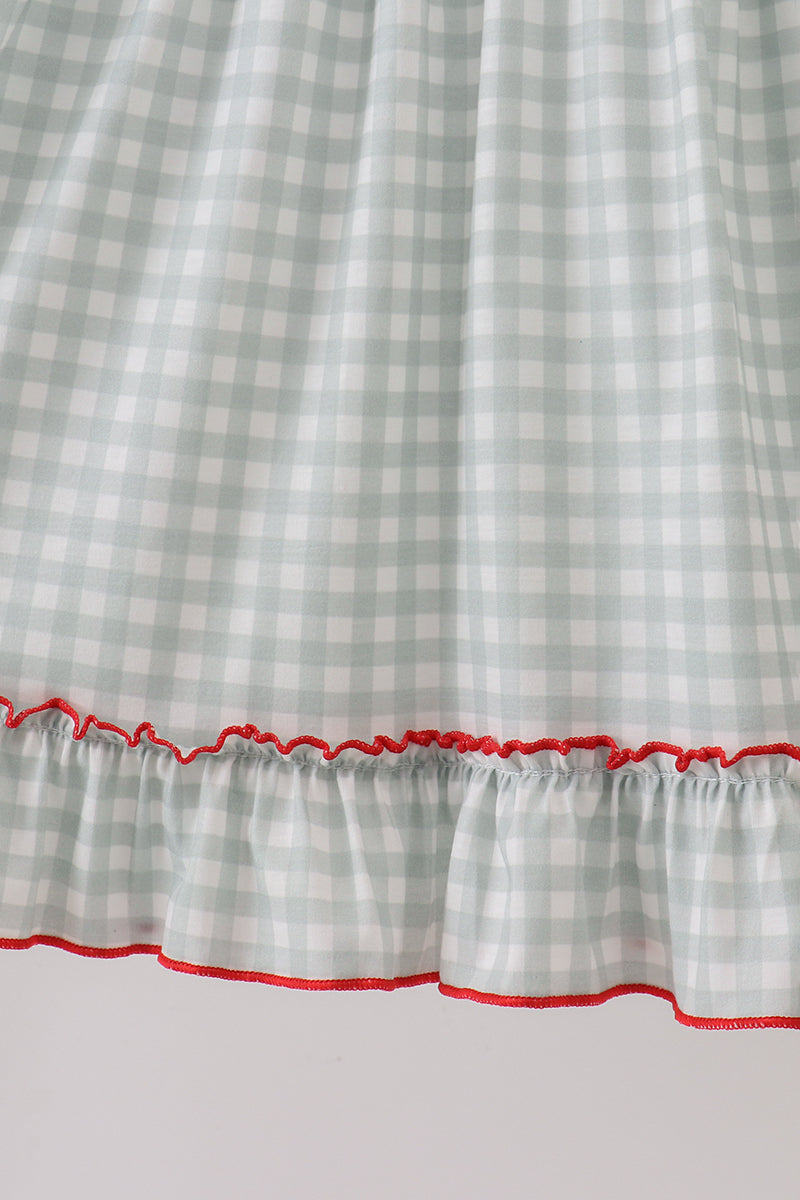 Sage ribbon bow gingham ruffle gown dress