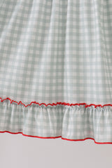 Sage ribbon bow gingham ruffle gown dress