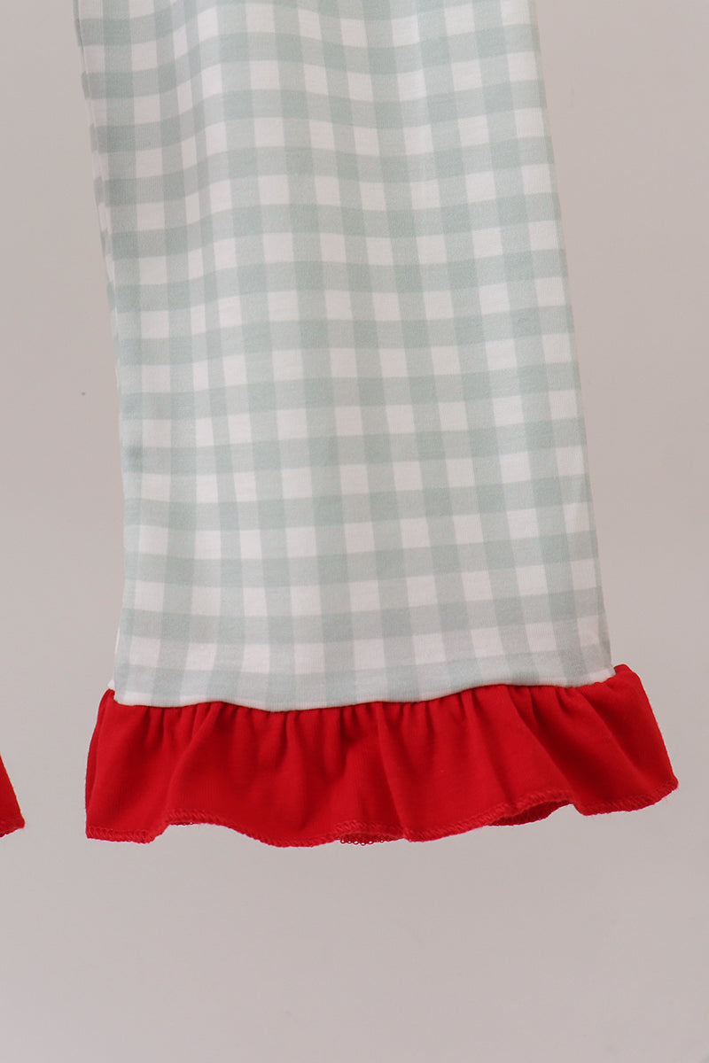 Sage gingham ruffle pajama set