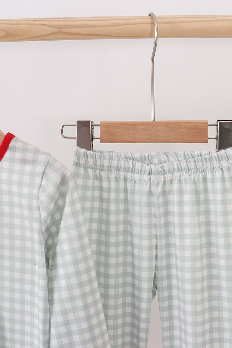 Sage gingham ruffle pajama set