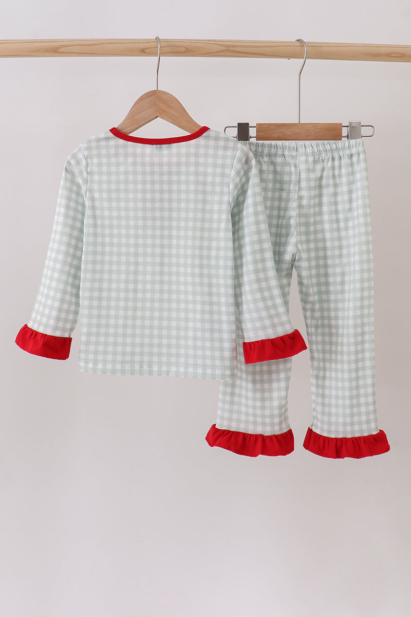 Sage gingham ruffle pajama set