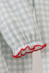 Sage gingham ribbon bow ruffle pants set