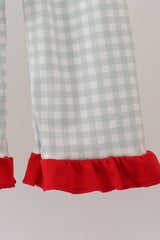 Sage gingham ribbon bow ruffle pants set