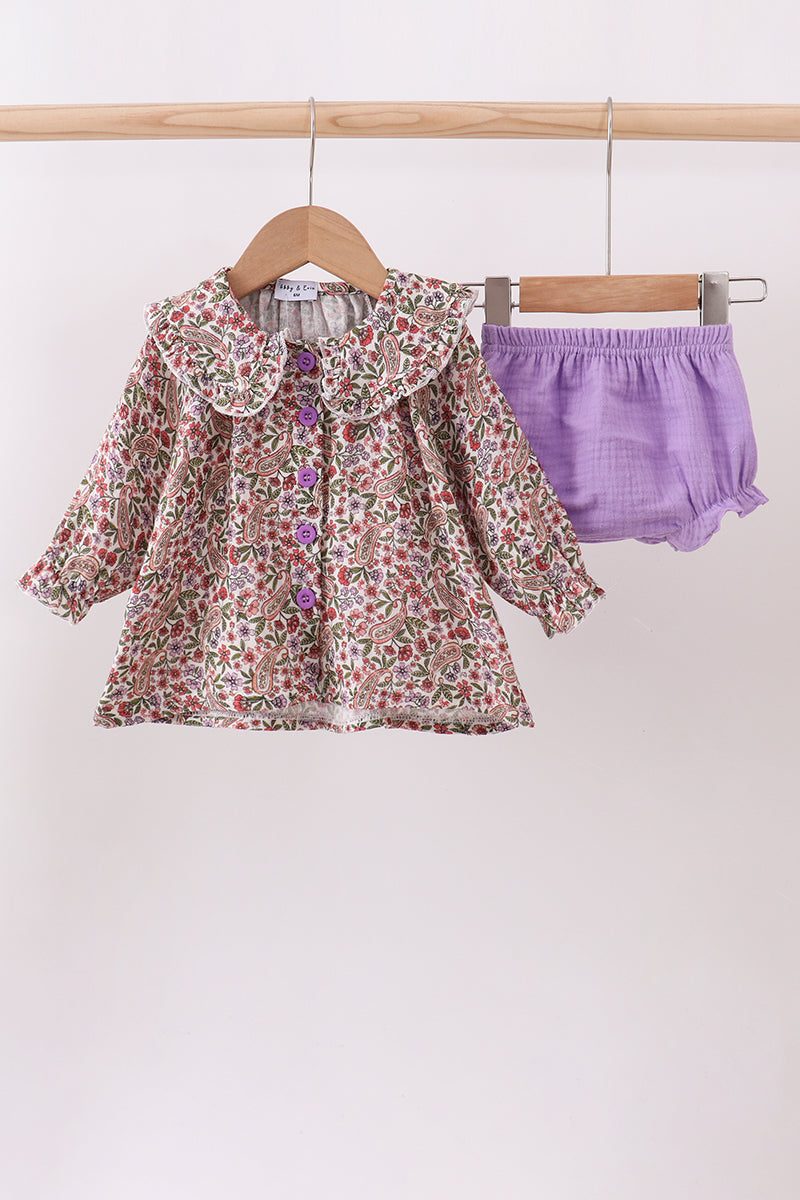 Purple floral ruffle bloomer set