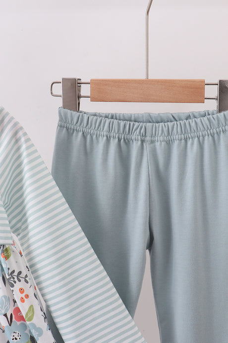 Mint floral stripe pants set