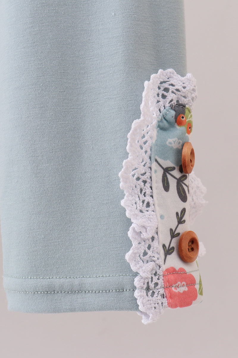 Mint floral stripe pants set