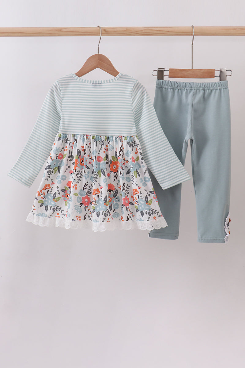 Mint floral stripe pants set