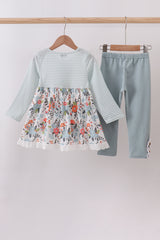 Mint floral stripe pants set