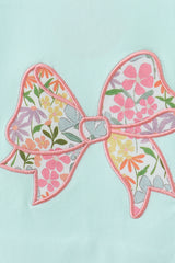 Blue bow floral applique ruffle pants set