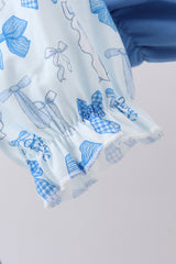 Blue bow smocked bloomer set