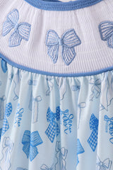 Blue bow smocked ruffle pants set
