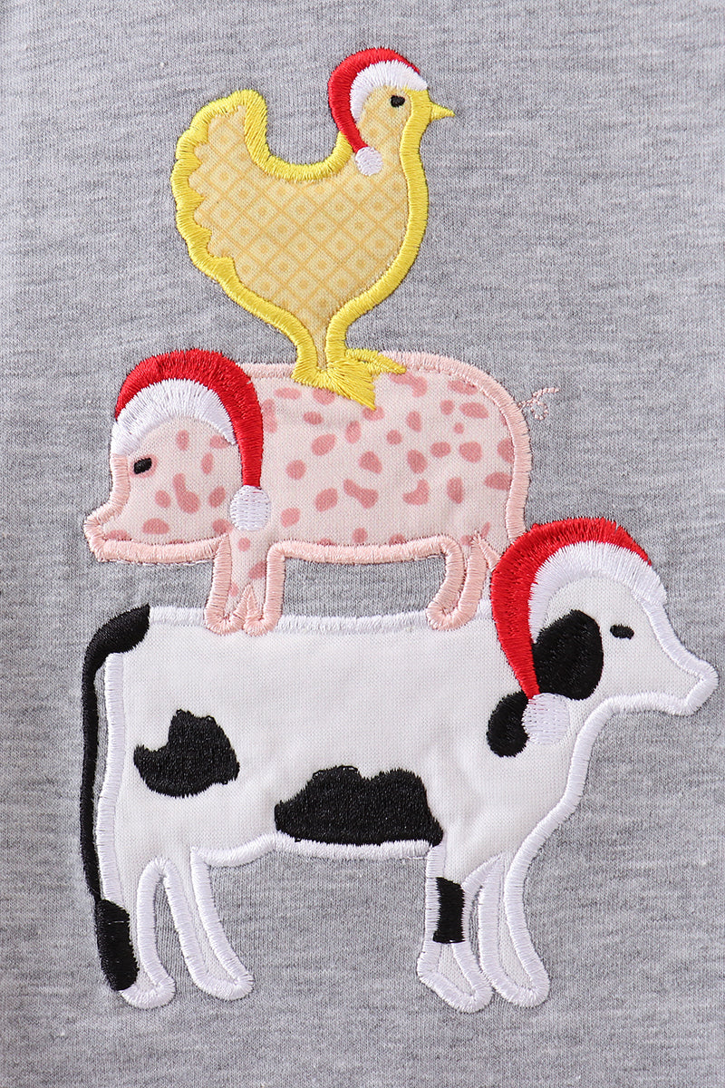 Gray farm applique romper