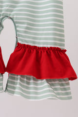 Green farm applique stripe ruffle romper