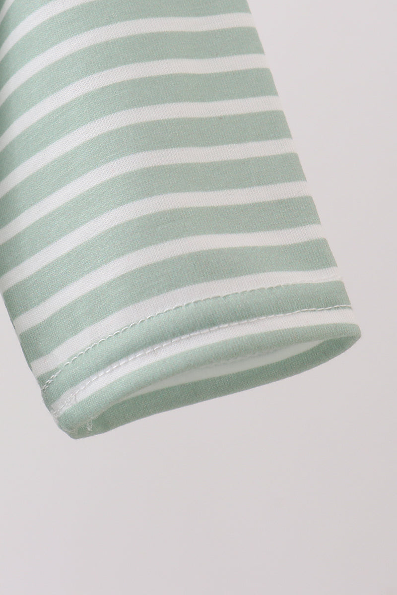 Green farm applique stripe ruffle romper
