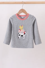 Gray farm applique top
