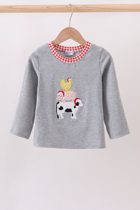 Gray farm applique top
