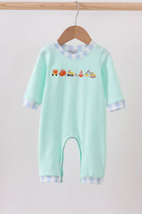 Green vehicle embroidery romper