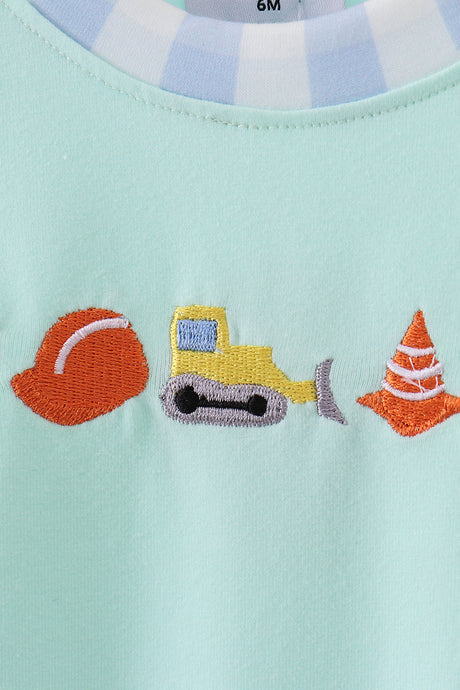 Green vehicle embroidery romper