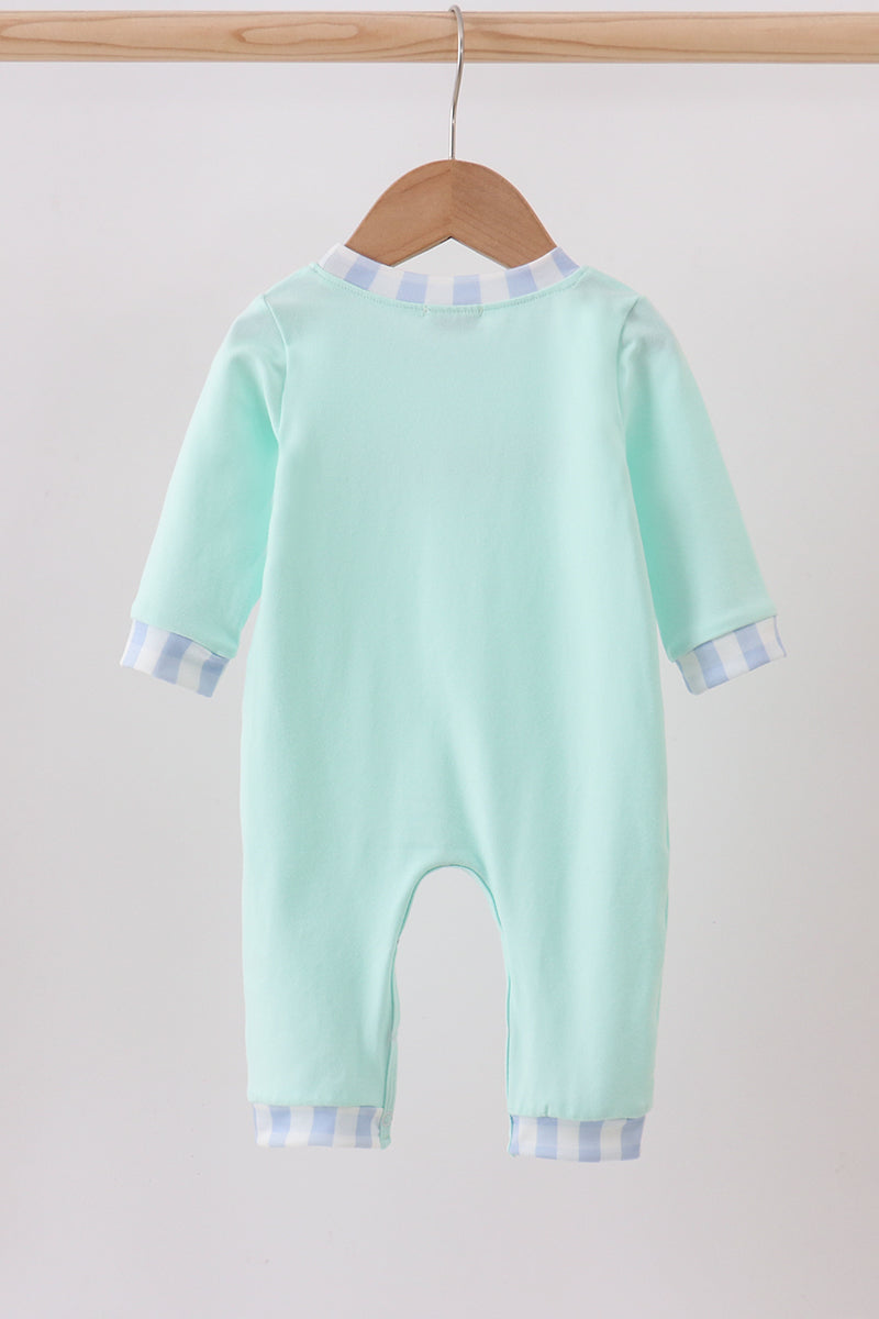 Green vehicle embroidery romper