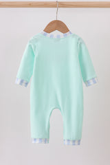 Green vehicle embroidery romper