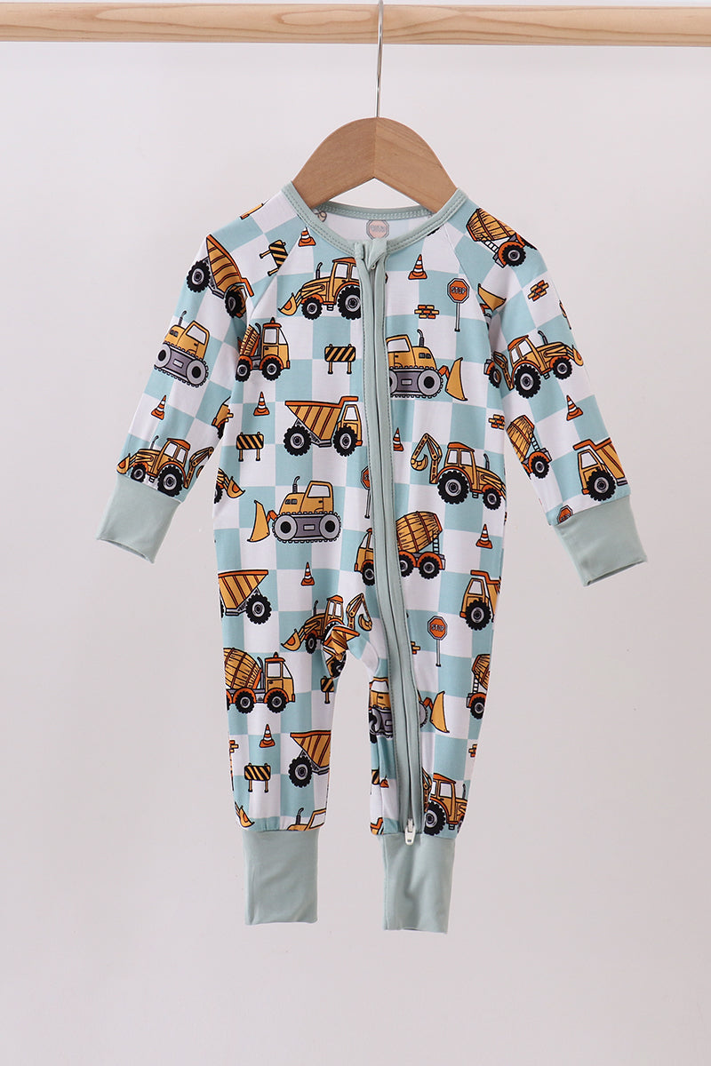 Green excavator checkered bamboo romper