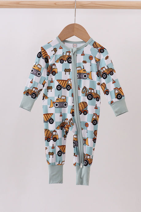 Green excavator checkered bamboo romper