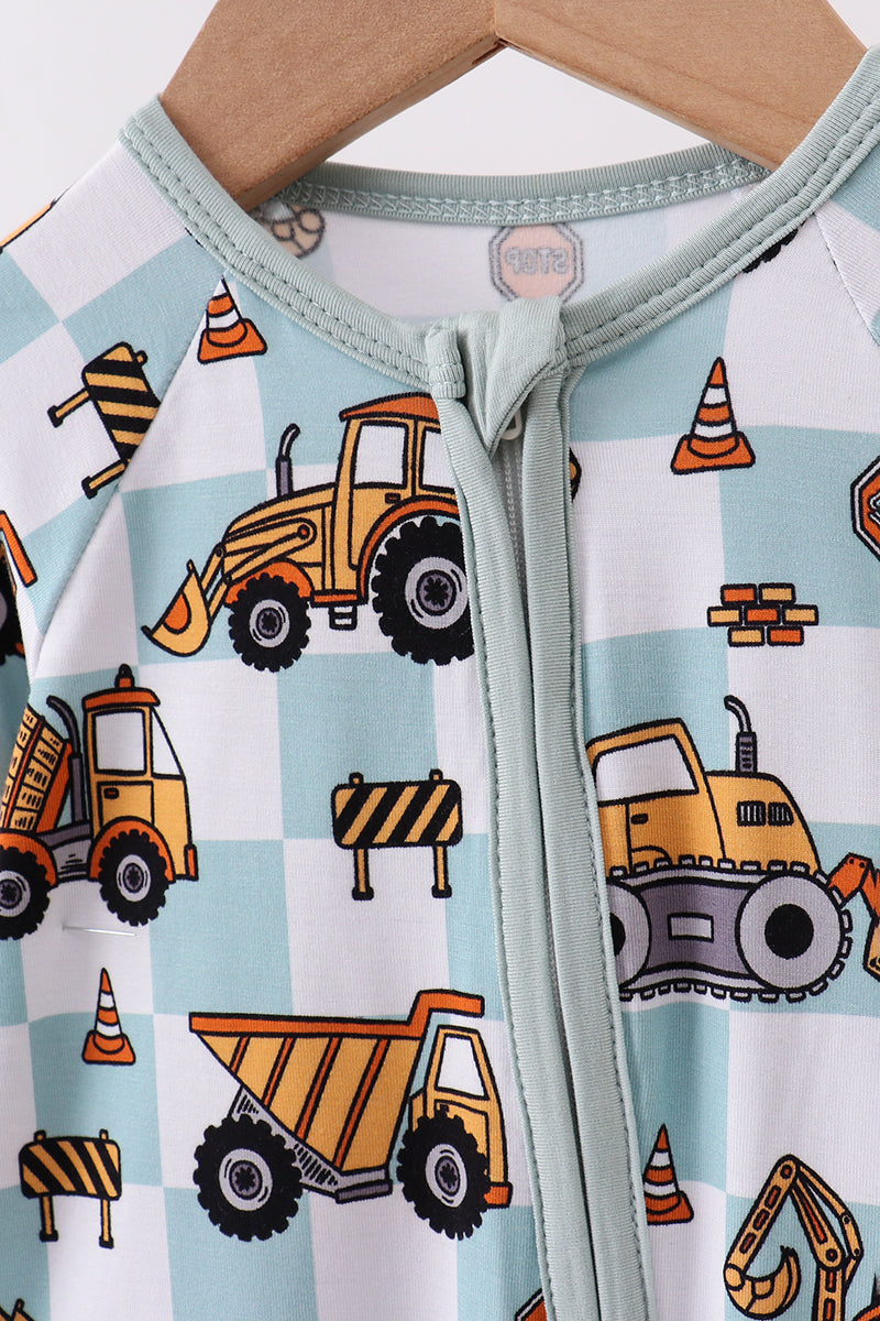 Green excavator checkered bamboo romper