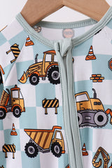 Green excavator checkered bamboo romper