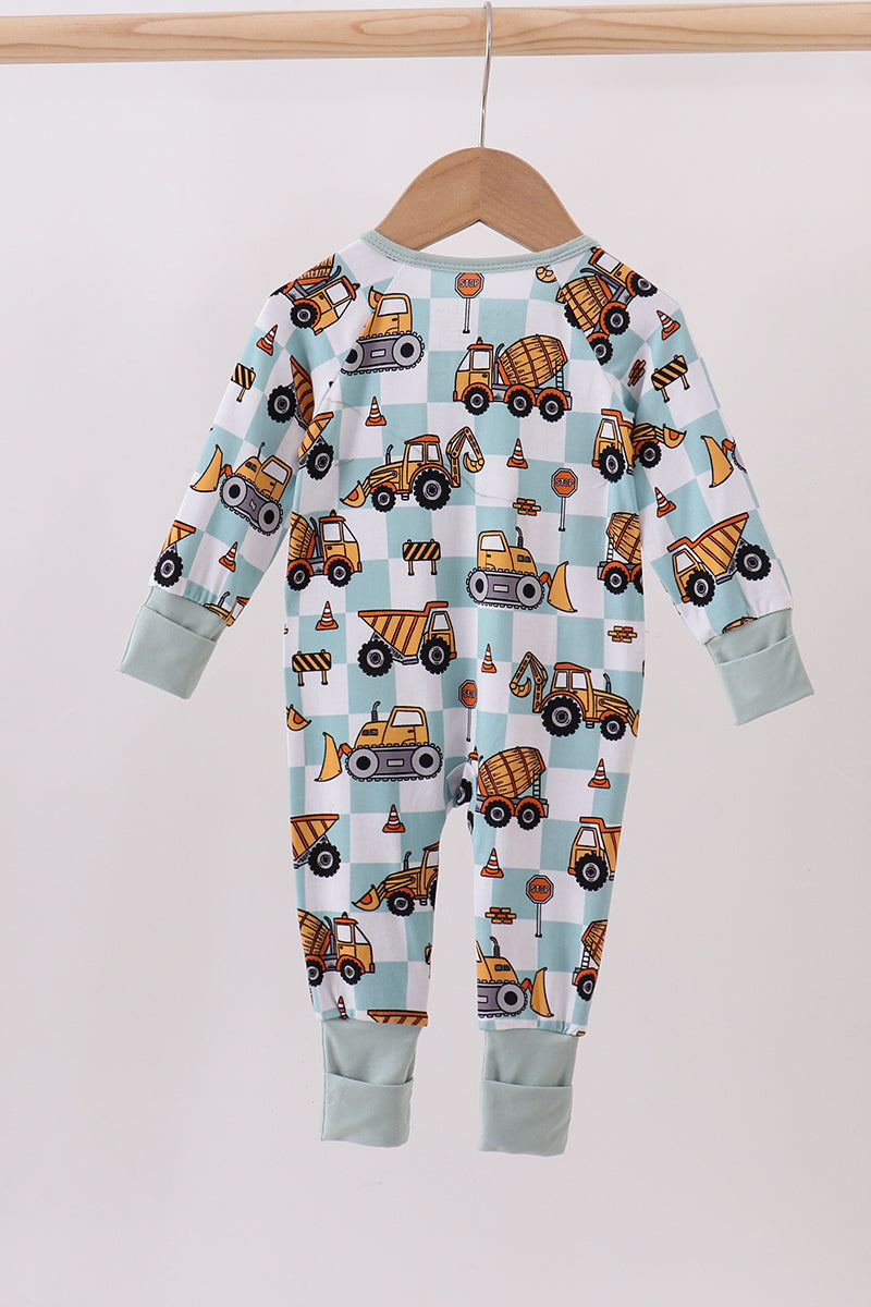 Green excavator checkered bamboo romper