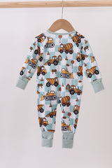 Green excavator checkered bamboo romper