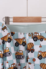 Green excavator checkered bamboo pants set