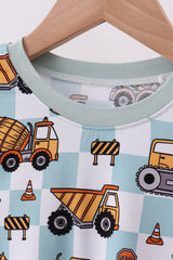 Green excavator checkered bamboo pants set