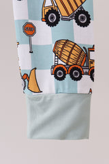 Green excavator checkered bamboo pants set